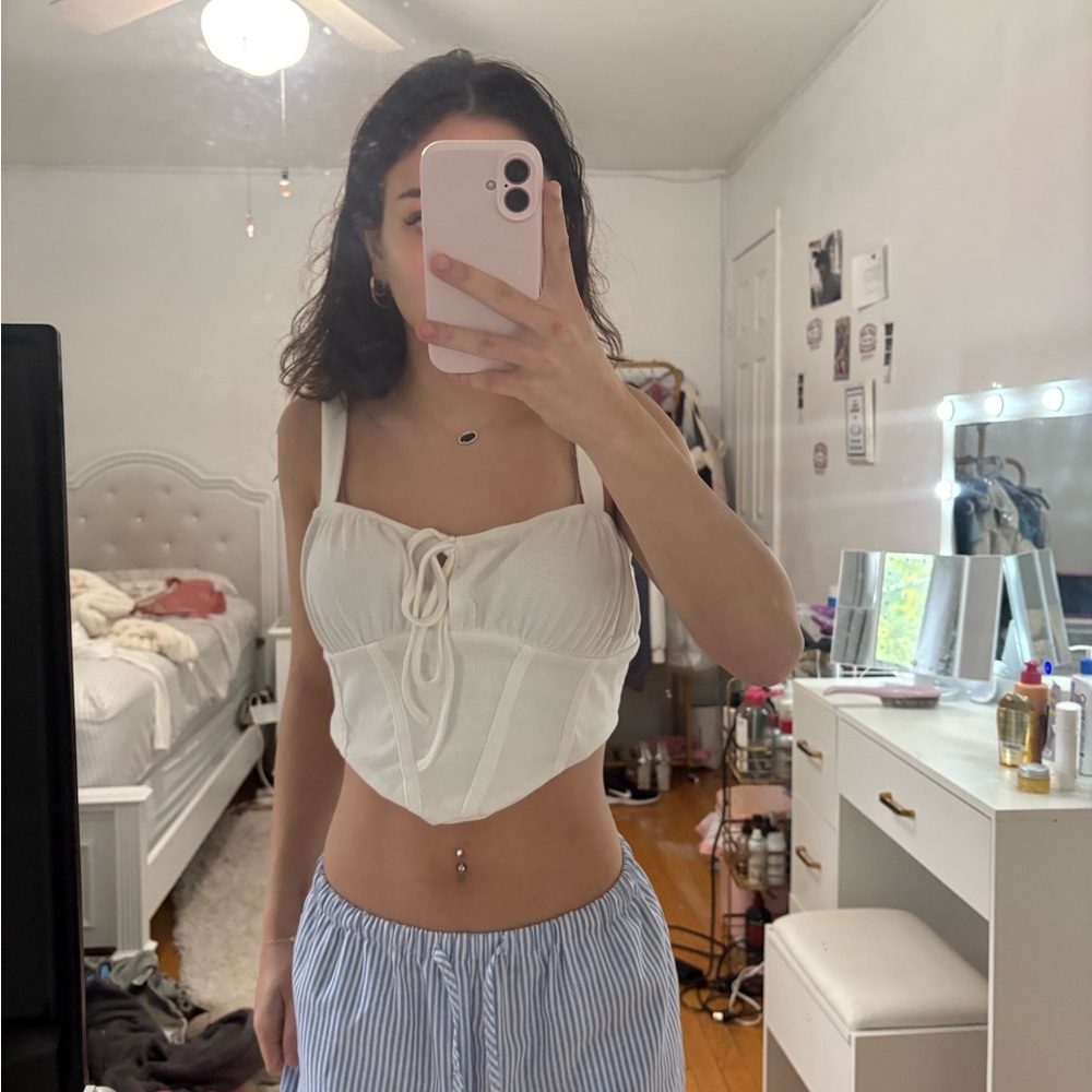 White Lace-Up Corset Top